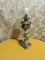 VERY ORNATE BRASS AND MARBLE TABLE LAMP. NO SHADE