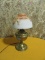 ELECTRIC BRASS OIL LAMP WITH PAINTED SHADE