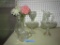 CLEAR GLASS PICTURES, DECANTERS, CANDY DISHES, AND CREAMER