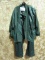 GREEN LEATHER COAT SIZE SMALL AND LEATHER SLACKS BY ST JOHNS COLLECTION SIZ