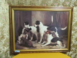 FRAMED PICTURE OF DOGS. APPROX. 34X45