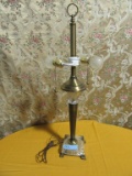 BRASS AND GLASS TABLE LAMP. NO SHADE