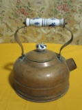 COPPER KETTLE WITH PORCELAIN KNOB AND HANDLE