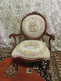 ROSE CARVED VICTORIAN STYLE TAPESTRY CHAIR