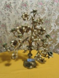 BRASS FLOWER EMBELLISHED CANDELABRA