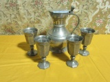 PEWTER PITCHER WITH GLASSES