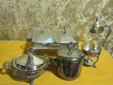 SILVERPLATE SERVING DISHES AND ICE BUCKET