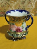 HAND-PAINTED FLORAL VASE WITH HANDLES