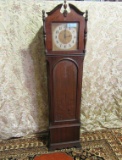 VIRGINIA GRANDMOTHER CLOCK. SOME DAMAGE TO FRONT