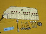 STERLING AND WELCH COMPANY HORS D'OEUVRE SPOONS AND FORKS WITH HOLDER