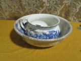 WASH BOWL AND CHAMBER POT BY PETUNIA MADE IN ENGLAND. THERE IS A CRACK IN B