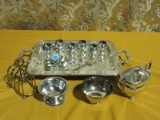 SILVERPLATE SERVING TRAY WITH BOWLS, NAPKIN HOLDER, AND ETC