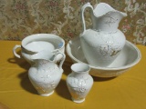 WASH BOWL & PITCHER SET WITH CHAMBER POT & VASE & EXTRA PITCHER