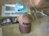 DIECAST CHEVY CAMEO TRUCK, DODGE RACING CHAMPIONS CAR, NRA HAT, AND ANTLER