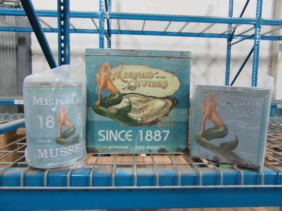 5 CASES OF MERMAID SEAFOOD TINS SET OF 3. 6 PIECES PER CASE