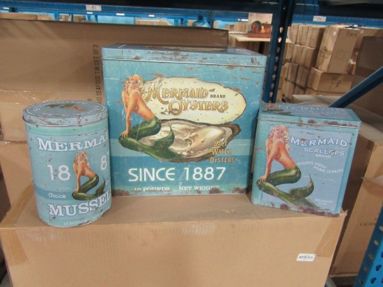 5 CASES OF MERMAID SEAFOOD TINS SET OF 3 6 SETS PER CASE