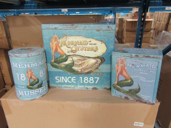 5 CASES OF MERMAID SEAFOOD TIN SET OF 3. 6 SETS PER CASE