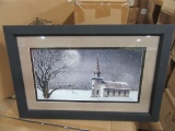 8 CASES OF LIGHTED FRAMED WINTER CHURCH CANVAS WITH TIMER. 3 PIECES PER CAS