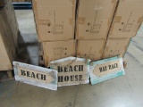 16 CASES OF BURLAP BEACH SIGNS 3 ASSORTED. 9 PIECES PER CASE