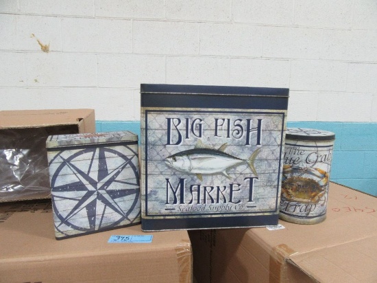 12 CASES OF ADVERTISING NAUTICAL TIN SET OF 3. 4 SETS PER CASE