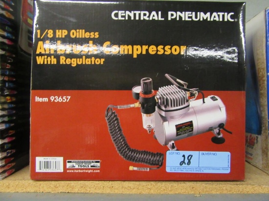 CENTRAL PNEUMATIC 1/8 HORSEPOWER OILLESS AIRBRUSH  COMPRESSOR WITH REGULATO