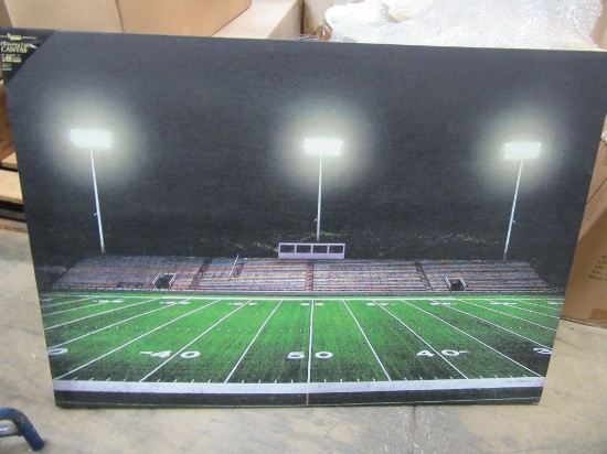 9 CASES OF LIGHTED LARGE FOOTBALL FIELD CANVAS. 3 PIECES PER CASE