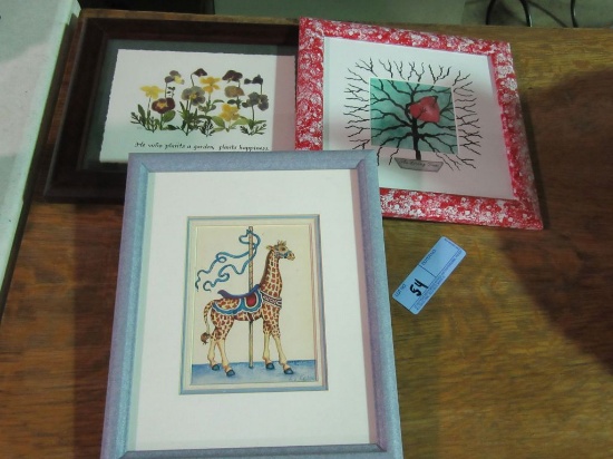 LORI J ANDERSON WATERCOLOR, FRAMED CHINESE PROVERB PRINT, AND CAROUSEL HORS