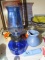 SMALL BLUE OIL LAMP AND PICTURE