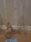 GLASS DOG FIGURINE AND ETCHED VASE