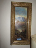OIL ON BOARD PAINTING WITH GOLD FRAME. NO SIGNATURE