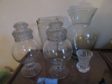 2 CANDY DISHES, TOOTHPICK HOLDER, VASES, AND ETC
