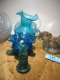 FENTON HOBNAIL PIECE, FLUTED PITCHER HAS CRACK, AND ETC