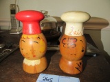 2 WOODEN MADE IN JAPAN SALT AND PEPPER SHAKERS