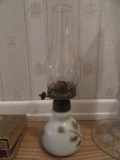 SMALL OIL LAMP WITH MILK GLASS BASE