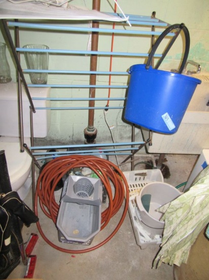 MOP BUCKETS. HOSE. DRYING RACK AND ETC