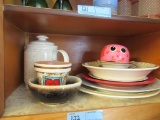 STONEWARE BOWL AND PITCHER, PIE PLATE, ASSORTED PLATES