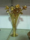 GOLD COLORED VASE AND ROSES
