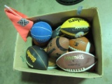 BOX OF FOOTBALLS AND BASKETBALLS