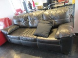 BROWN FAUX-LEATHER THREE CUSHION SOFA