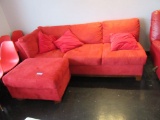 SOFA AND OTTOMAN IN RED VELOUR