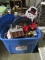 TOTE FULL OF CHRISTMAS DECORATIONS AND LIGHTS