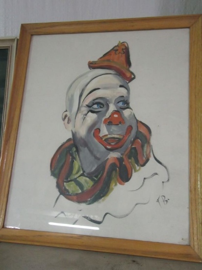 2 CLOWN PAINTINGS BY T.B.