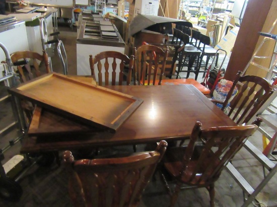 PINE TABLE, 6 CHAIRS, 2 LEAVES