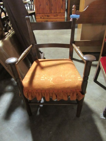VINTAGE WOODEN CHAIR WITH ORANGE PADDED SEAT