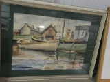DOCKED BOAT WATERCOLOR SIGNED I. KAPPES LONDONDERRY IRELAND 1943
