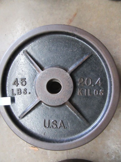 (4) 45 LB STEEL FREE WEIGHTS