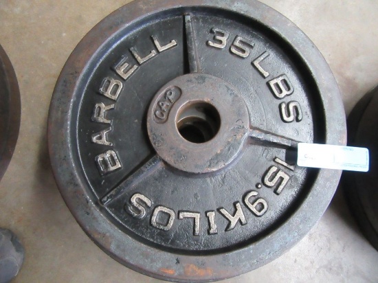 (4) 35 LB STEEL FREE WEIGHTS