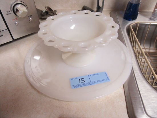 MILK GLASS CAKE PLATE AND CANDY DISH