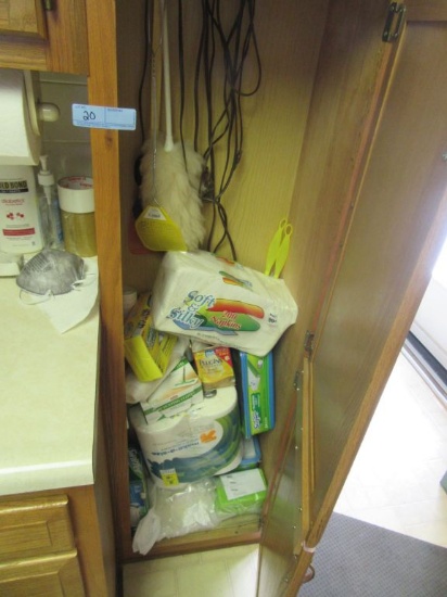 CLEANING ITEMS AND PAPER PRODUCTS IN CABINET