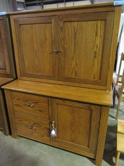 NEW OAK CREDENZA. COST PRICE: $1,341.00